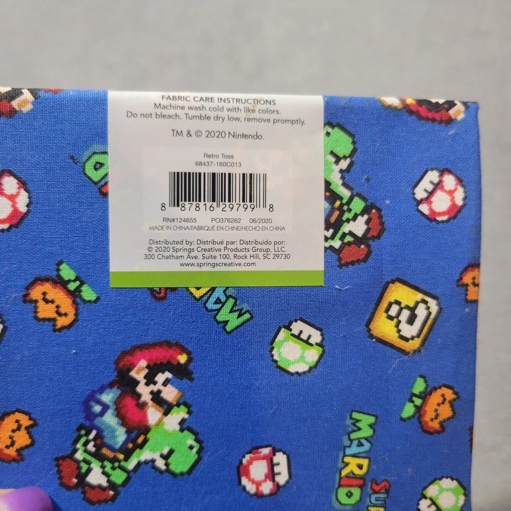 Nintendo Fabric Fat Quarter Unisex Blue Super Mario World‎ Retro Toss Cotton